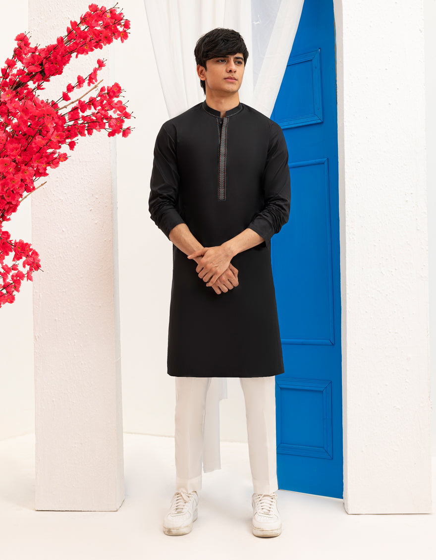 Cotton Black Kurta - J. Junaid Jamshed