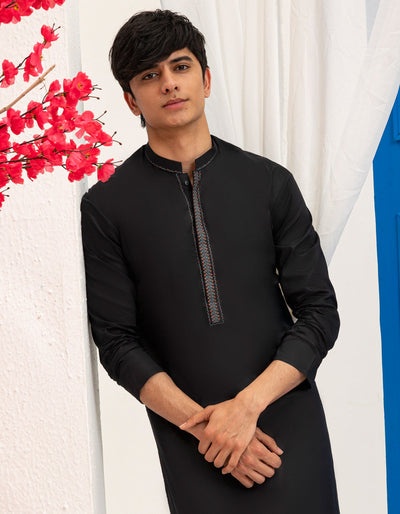 Cotton Black Kurta - J. Junaid Jamshed