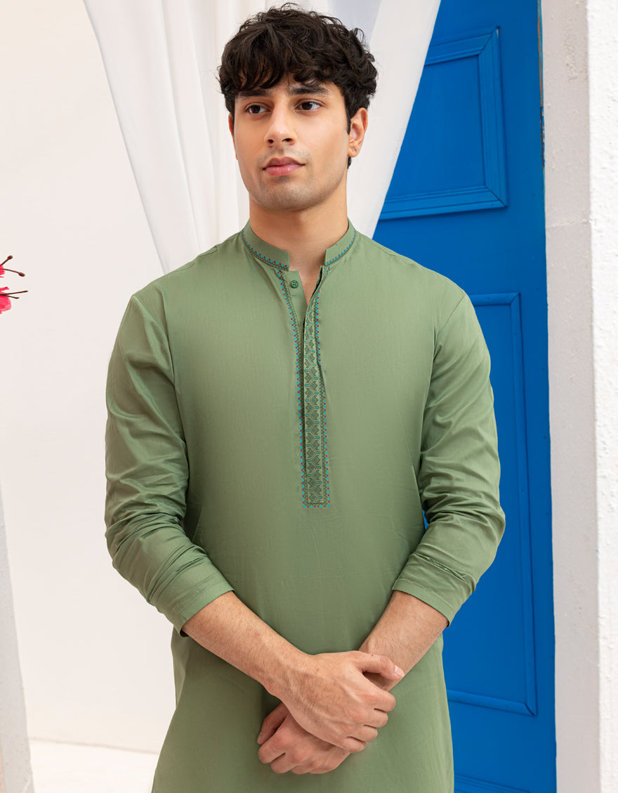 Cotton Green Kurta - J. Junaid Jamshed