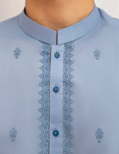 Cotton Dull Blue Kurta - J. Junaid Jamshed