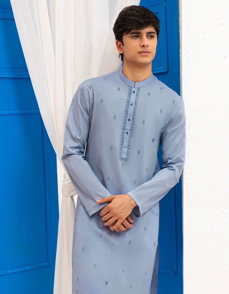 Cotton Dull Blue Kurta - J. Junaid Jamshed