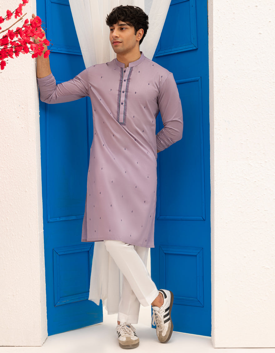 Cotton Light Purple Kurta - J. Junaid Jamshed