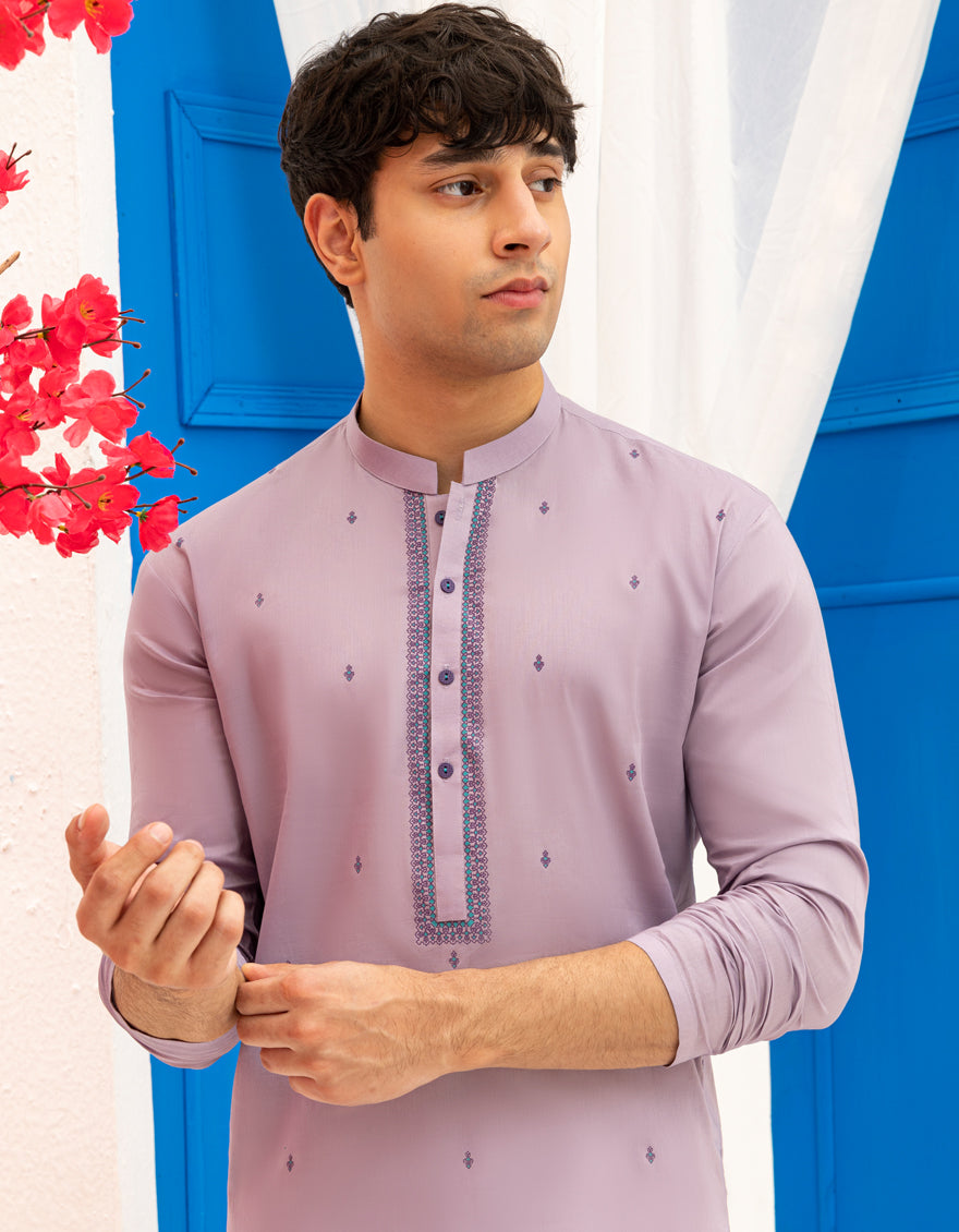 Cotton Light Purple Kurta - J. Junaid Jamshed