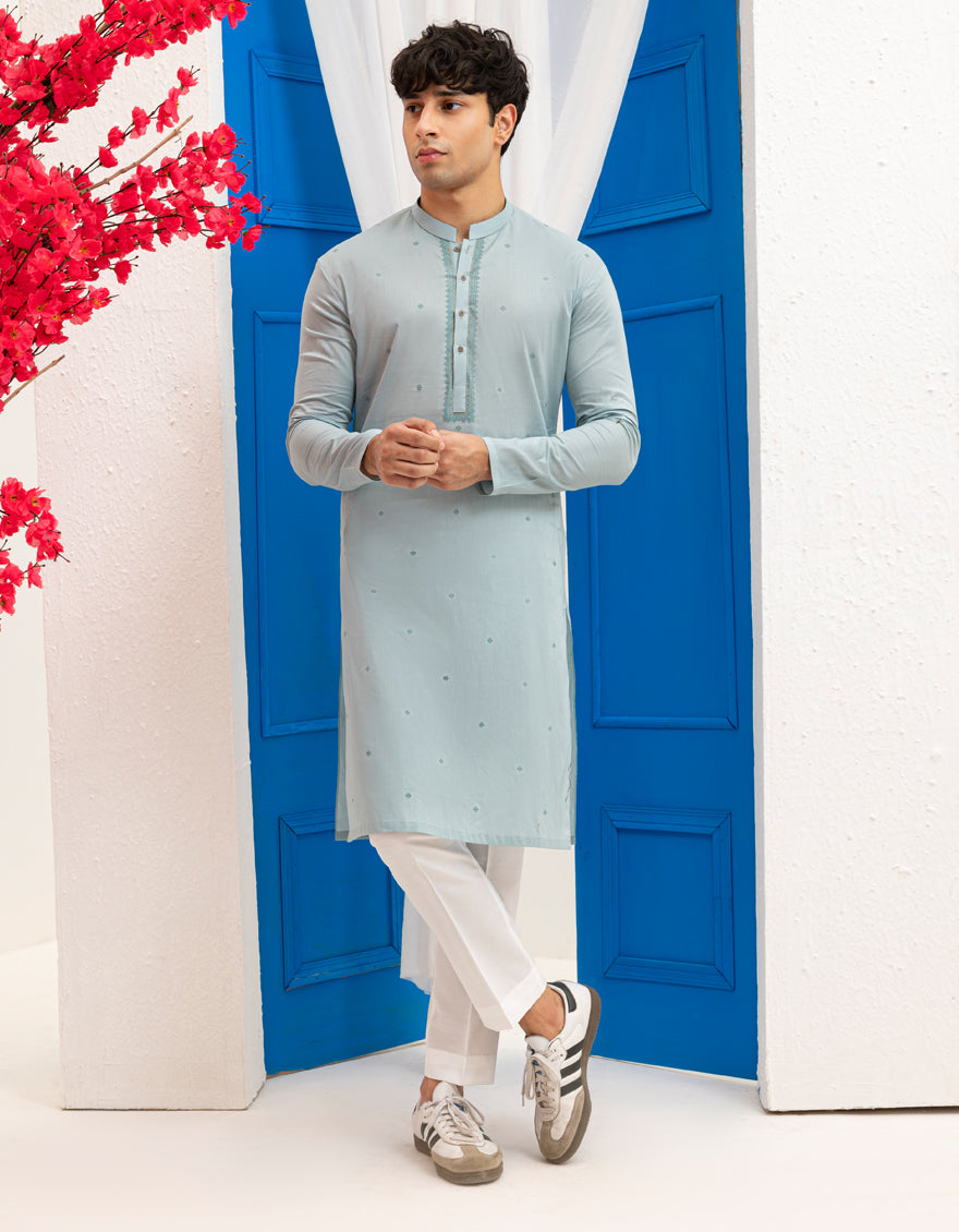 Cotton Aqua Green Kurta - J. Junaid Jamshed