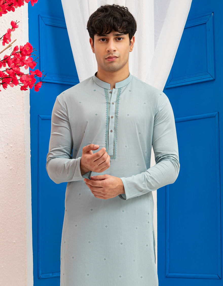 Cotton Aqua Green Kurta - J. Junaid Jamshed