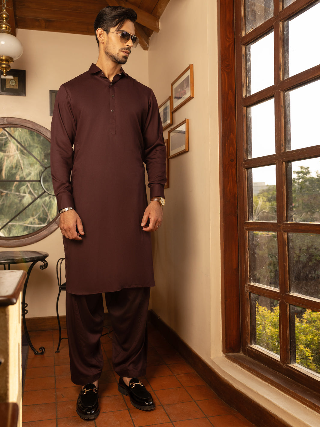 Blended Burgundy Kameez Shalwar - Almirah