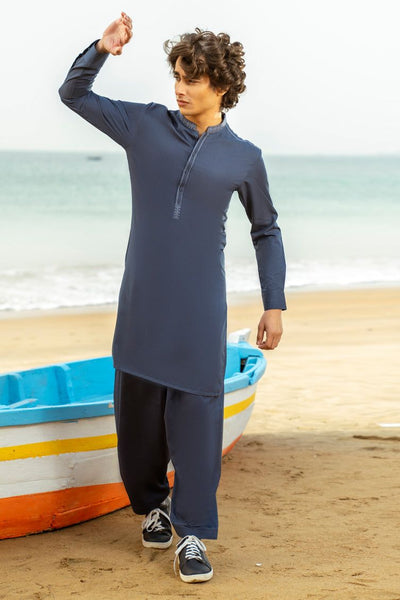 Blended Blue Shalwar Kameez - J. Junaid Jamshed