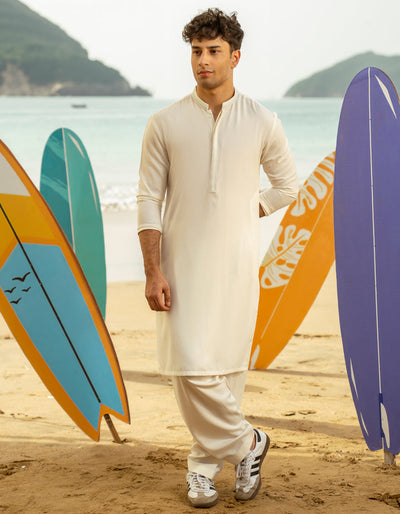 Blended White Shalwar Kameez- J. Junaid Jamshed