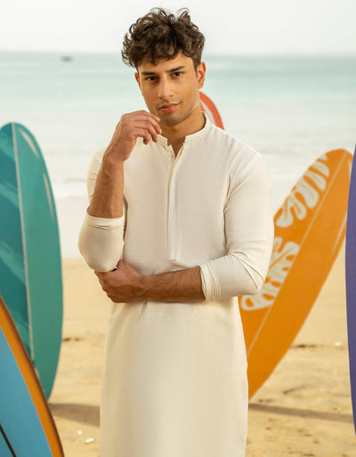 Blended White Shalwar Kameez- J. Junaid Jamshed