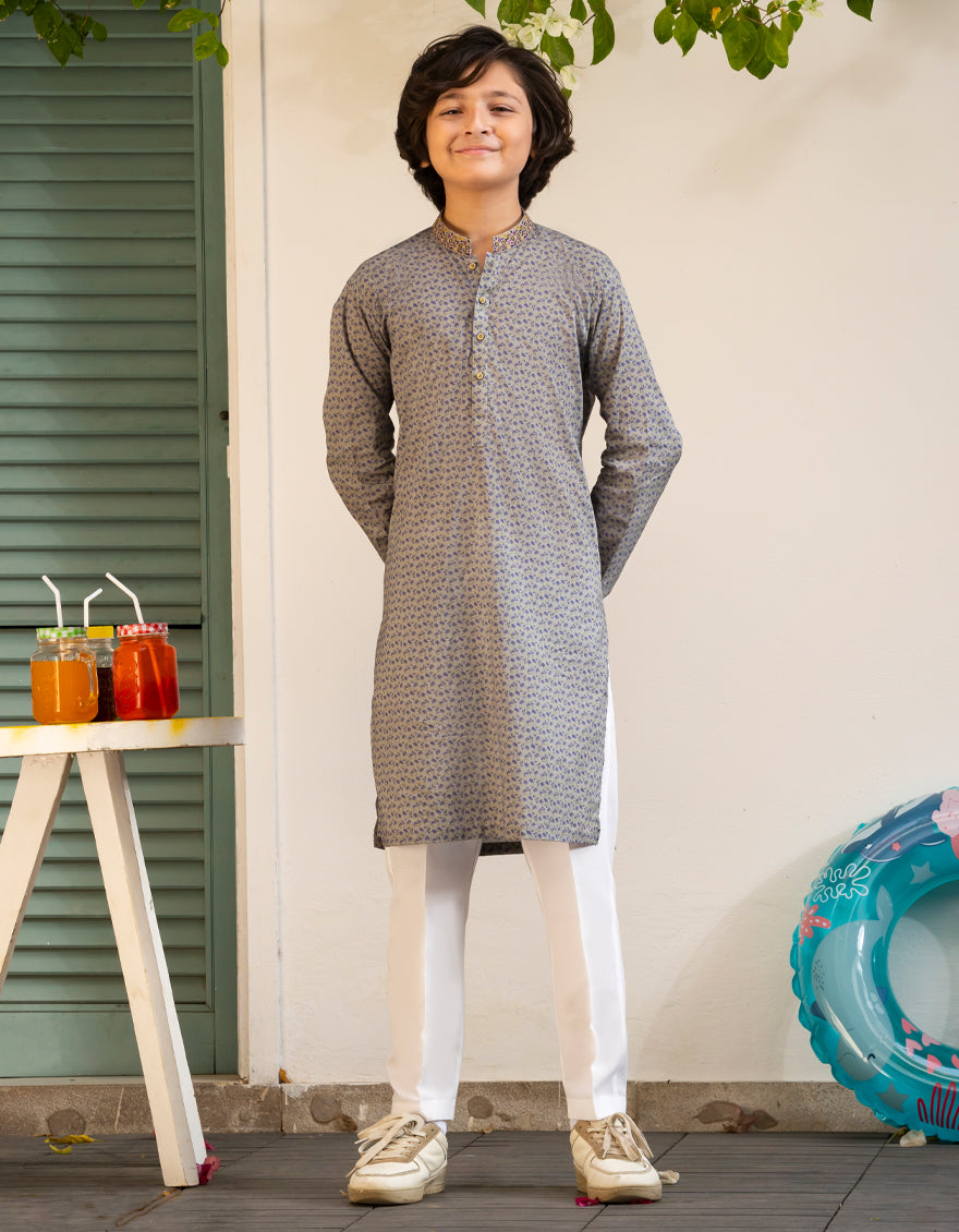 Cotton Grey Kurta - J. Junaid Jamshed