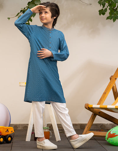 Cotton Blue Kurta - J. Junaid Jamshed