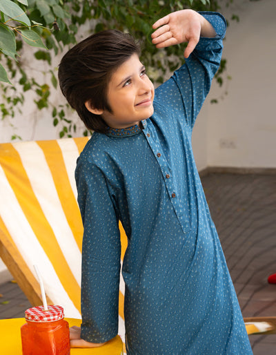 Cotton Blue Kurta - J. Junaid Jamshed