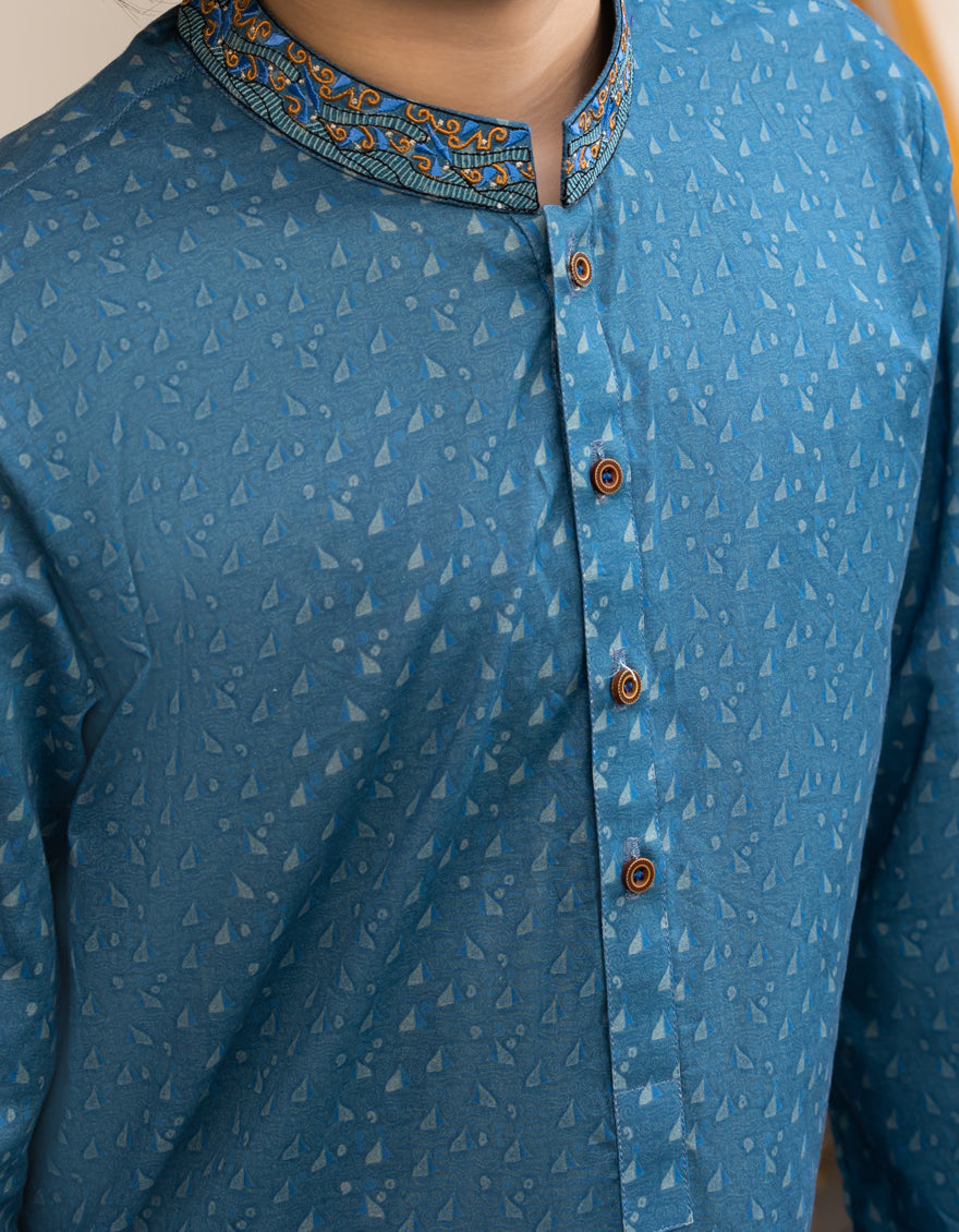 Cotton Blue Kurta - J. Junaid Jamshed