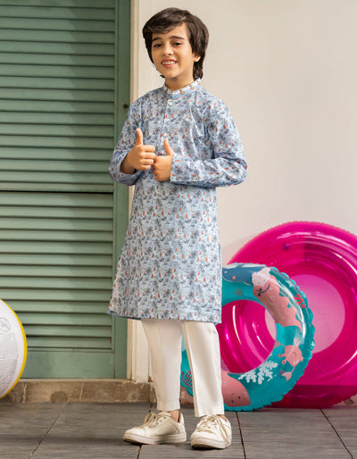 Cotton Sky Blue Kurta - J. Junaid Jamshed