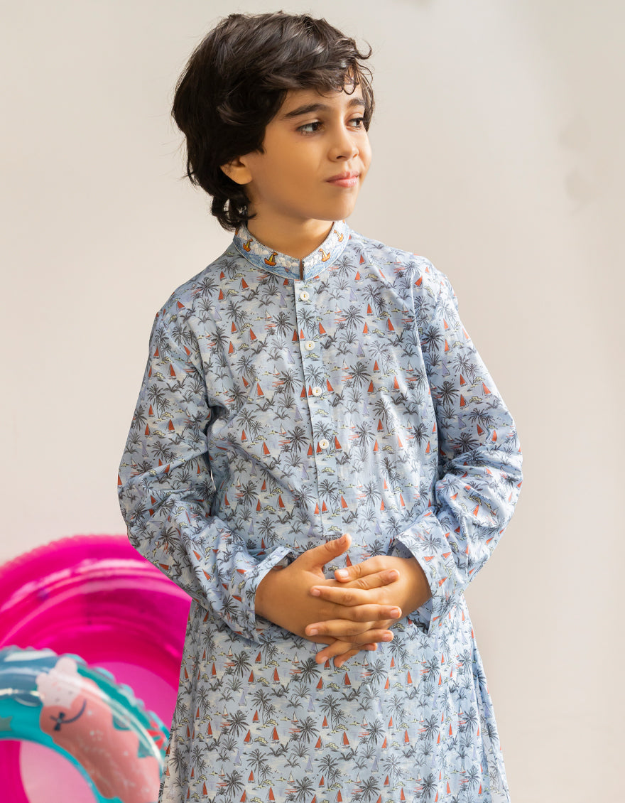 Cotton Sky Blue Kurta - J. Junaid Jamshed