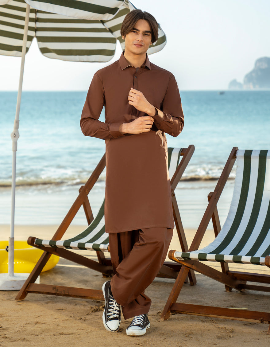 Cotton Brown Shalwar Kameez - J. Junaid Jamshed