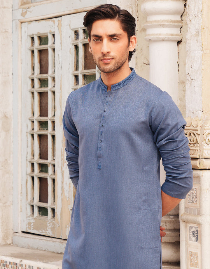 Blended Blue Kurta - J. Junaid Jamshed