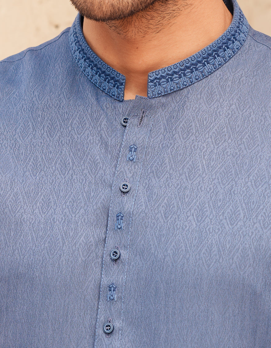 Blended Blue Kurta - J. Junaid Jamshed