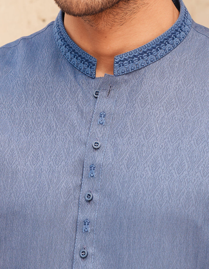 Blended Blue Kurta - J. Junaid Jamshed