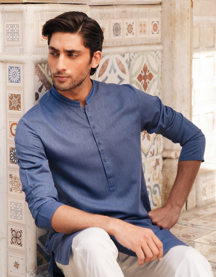 Blended Blue Kurta - J. Junaid Jamshed