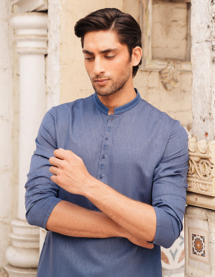Blended Blue Kurta - J. Junaid Jamshed