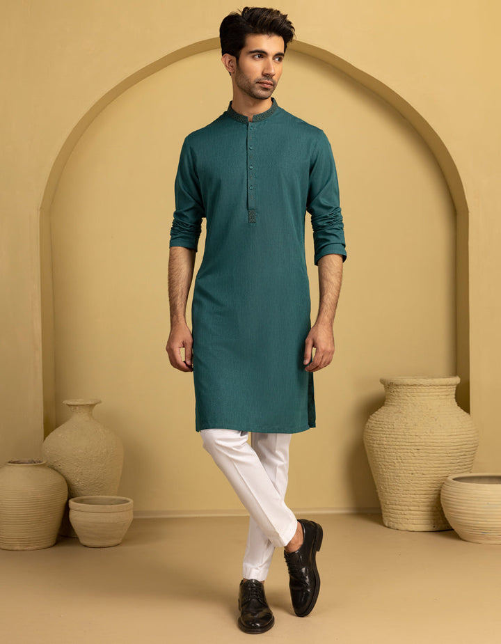 Blended Green Kurta - J. Junaid Jamshed