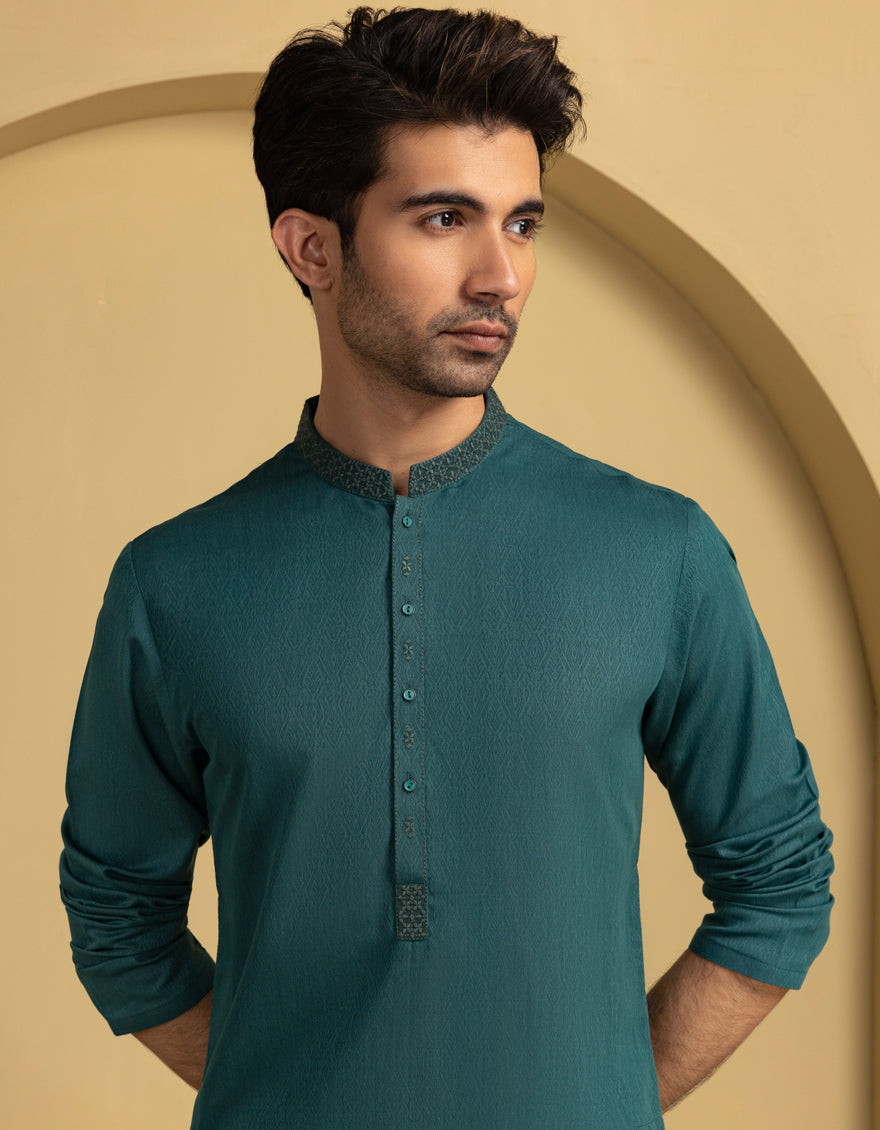 Blended Green Kurta - J. Junaid Jamshed