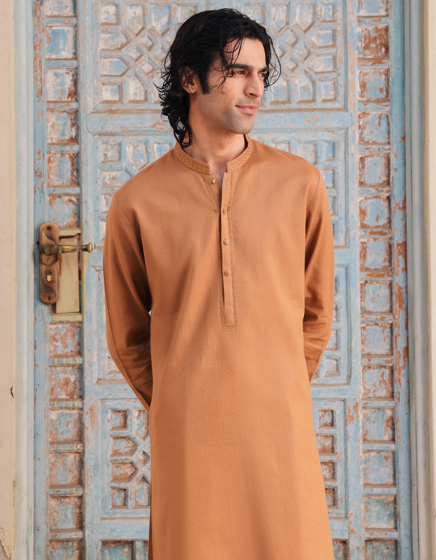 Cotton Golden Kurta - J. Junaid Jamshed