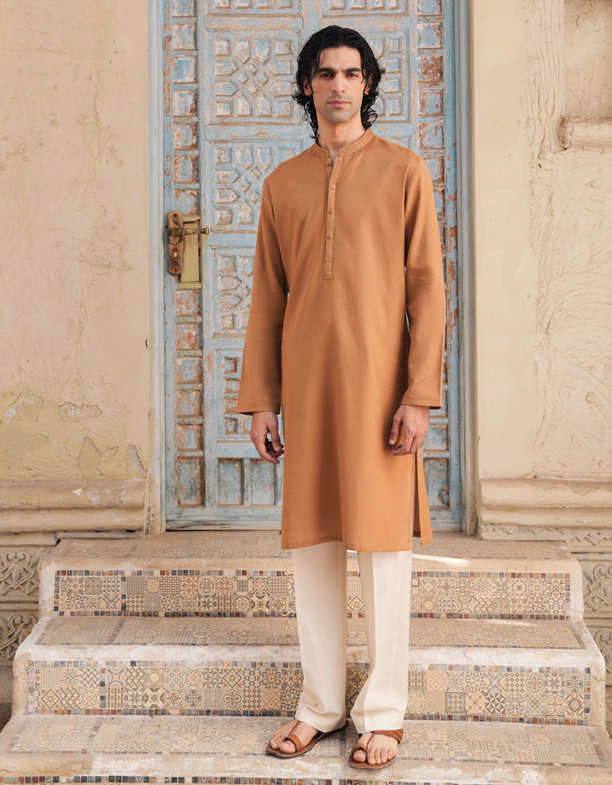 Cotton Golden Kurta - J. Junaid Jamshed