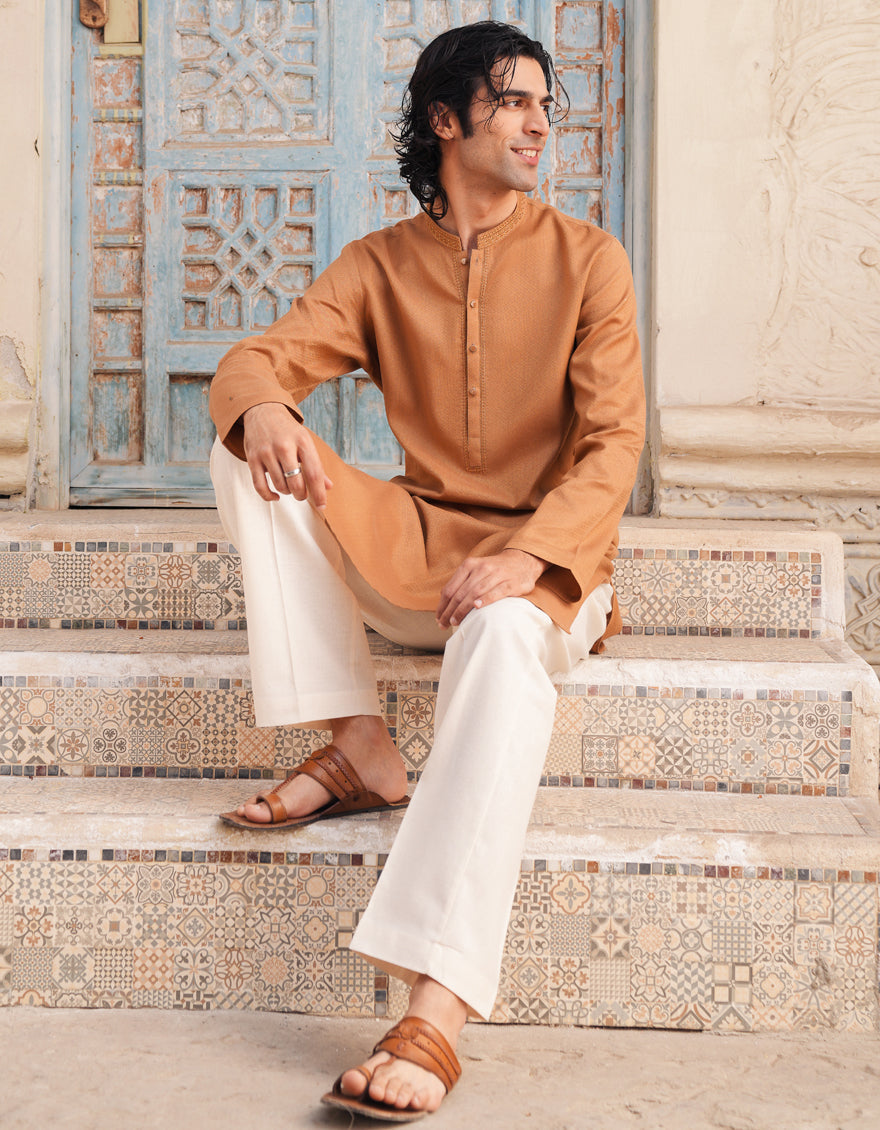 Cotton Golden Kurta - J. Junaid Jamshed