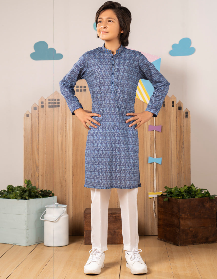 Cotton Blue Kurta- J. Junaid Jamshed