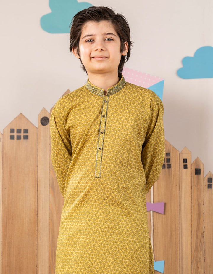 Cotton Yellow Kurta- J. Junaid Jamshed