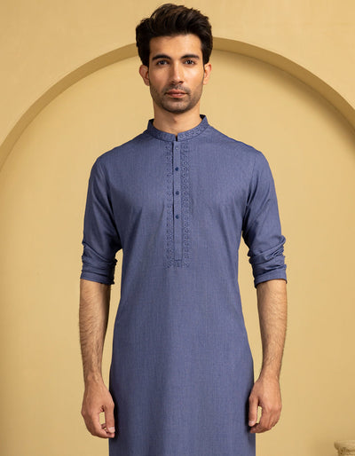 Blended Blue Kurta - J. Junaid Jamshed