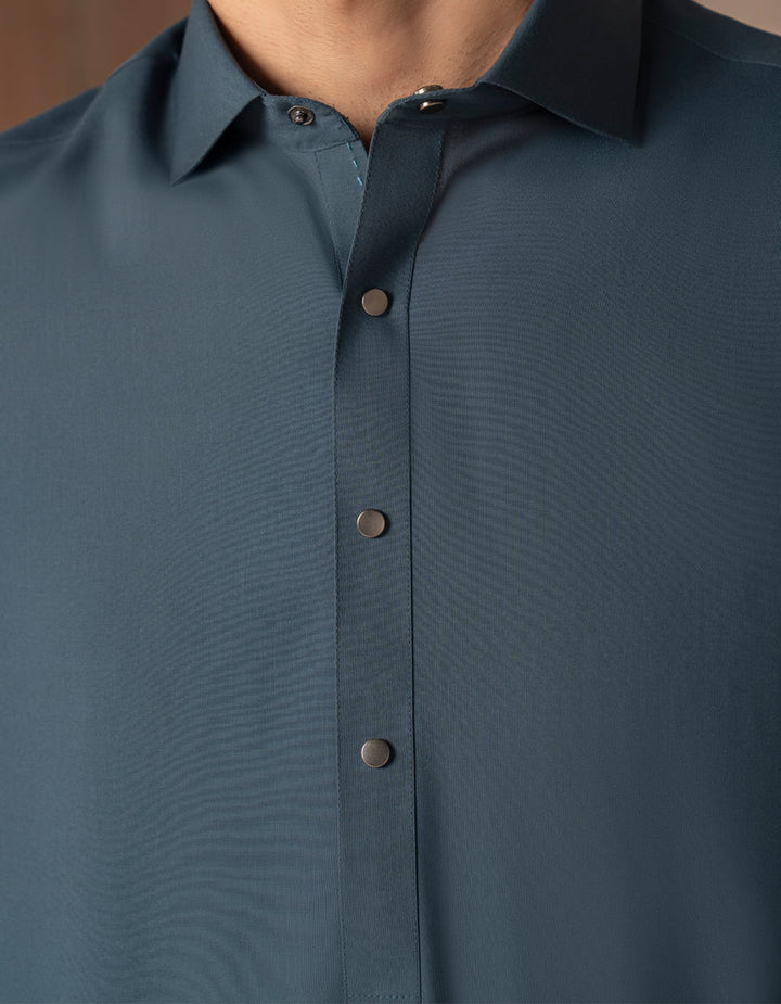 Blended Teal Blue Shalwar Kameez - J. Junaid Jamshed