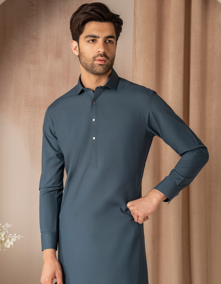Blended Teal Blue Shalwar Kameez - J. Junaid Jamshed Janan Blended Teal Blue Shalwar Kameez - J. Junaid Jamshed Janan