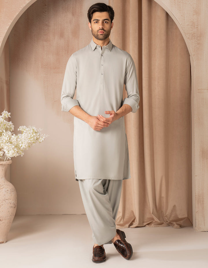 Blended Stone Grey Shalwar Kameez - J. Junaid Jamshed