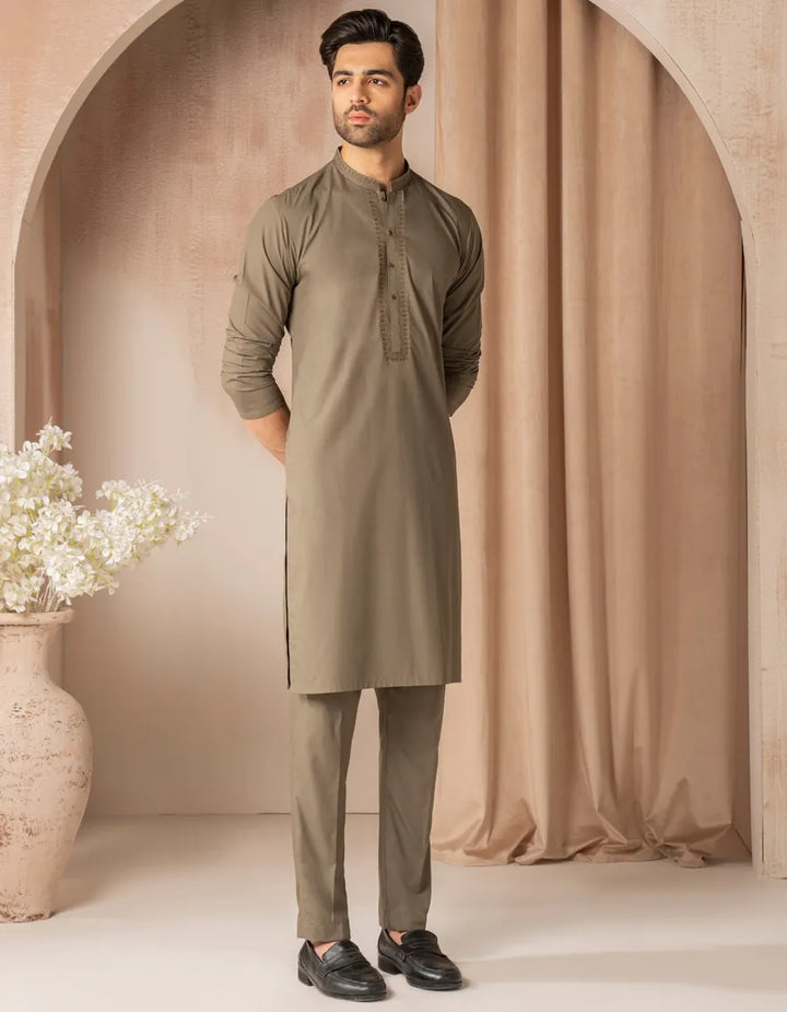 Blended Army Green Kurta Trouser - J. Junaid Jamshed