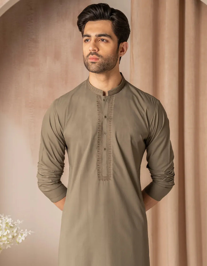 Blended Army Green Kurta Trouser - J. Junaid Jamshed
