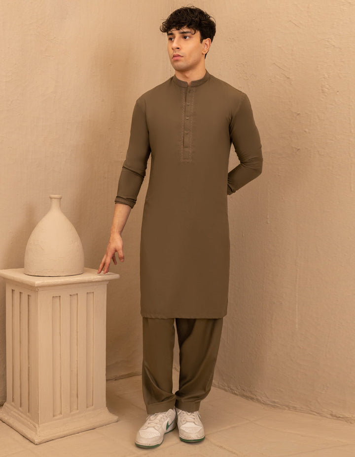 Blended Olive Green Shalwar Kameez - J. Junaid Jamshed