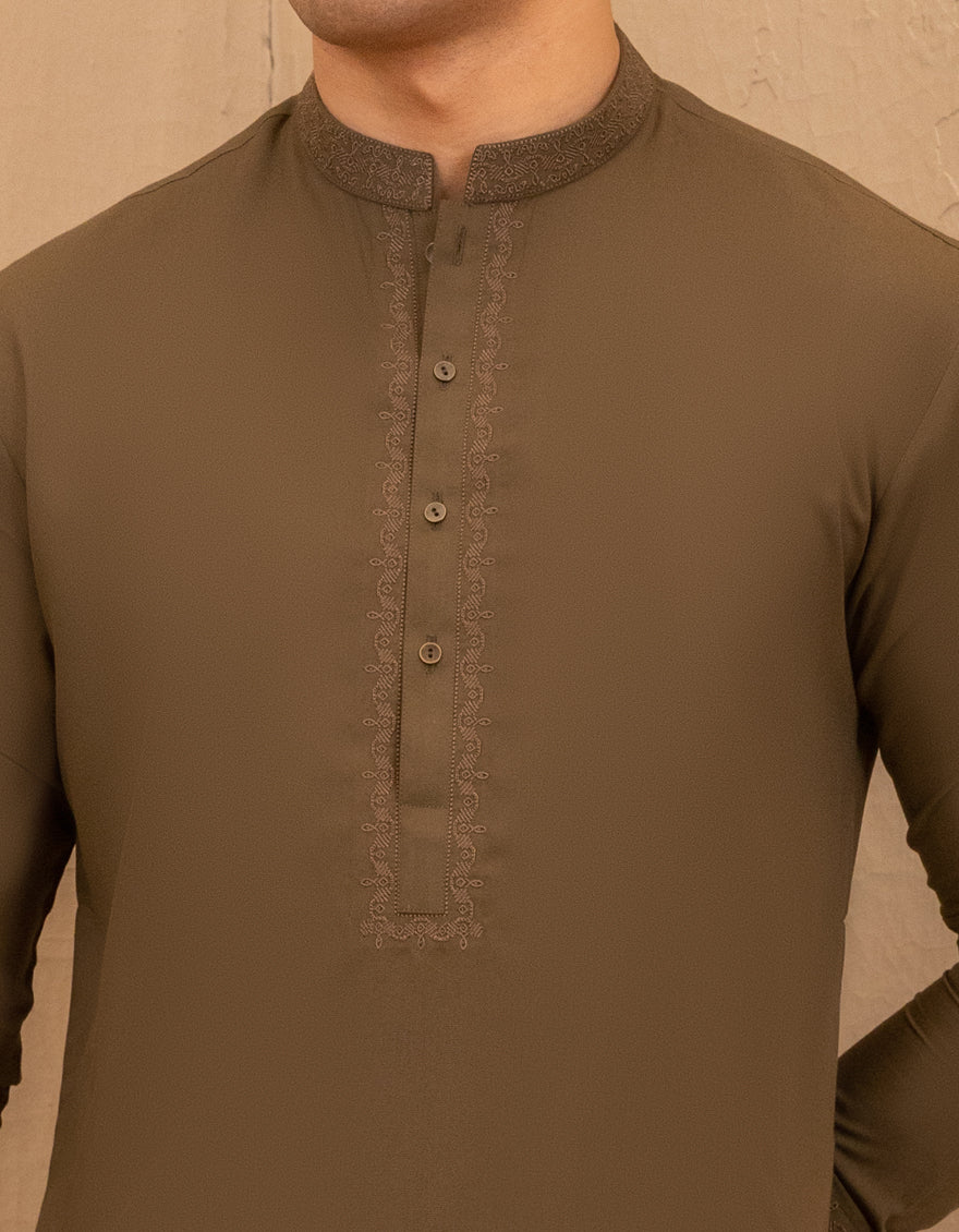 Blended Olive Green Shalwar Kameez - J. Junaid Jamshed