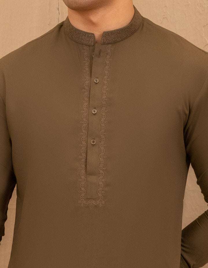 Blended Olive Green Shalwar Kameez - J. Junaid Jamshed