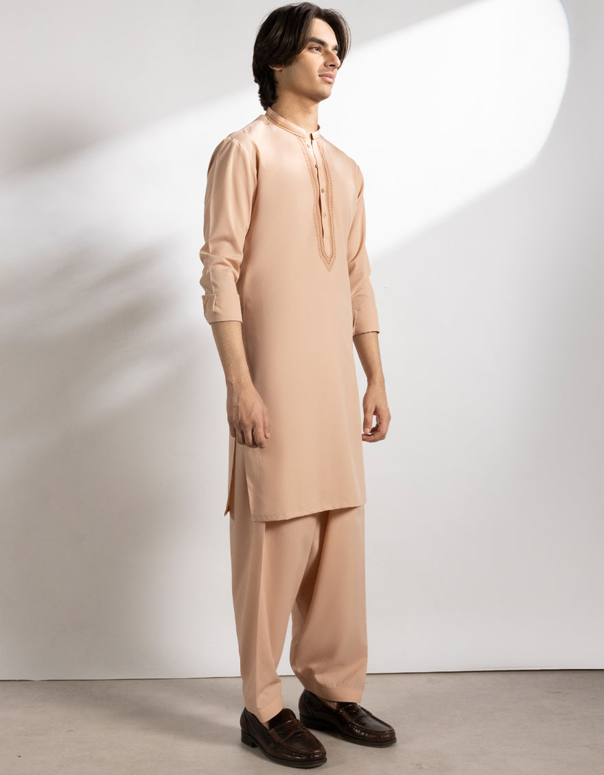 Polyester Peach Shalwar Kameez - J. Junaid Jamshed