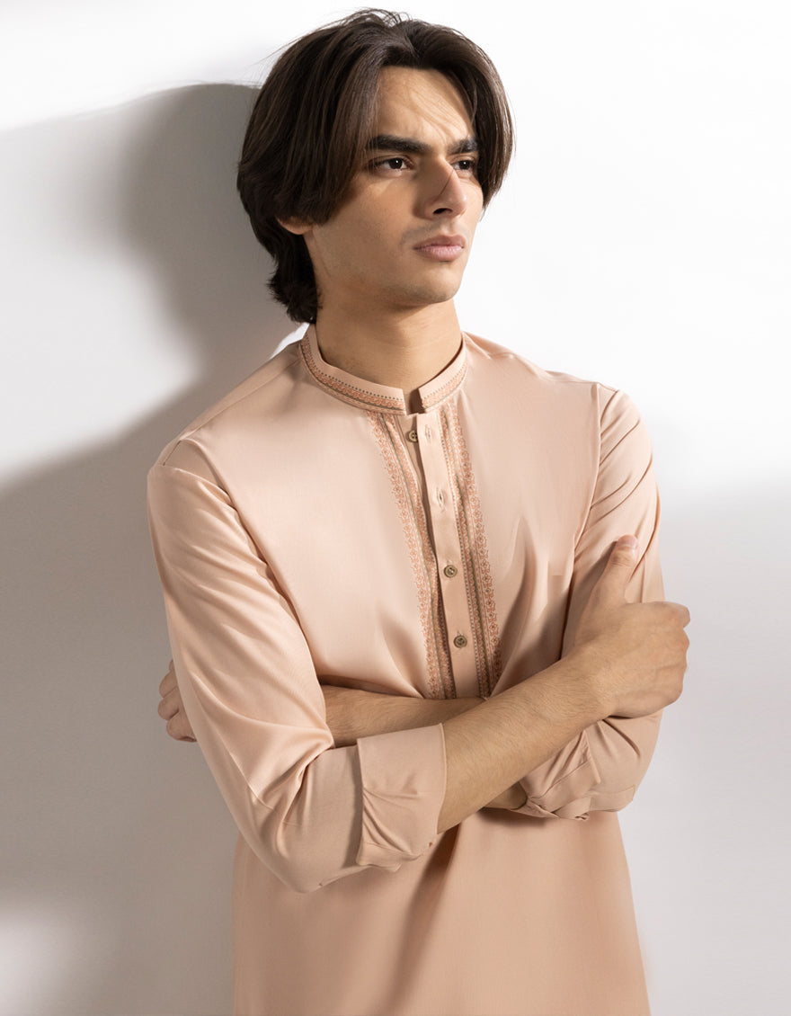 Polyester Peach Shalwar Kameez - J. Junaid Jamshed