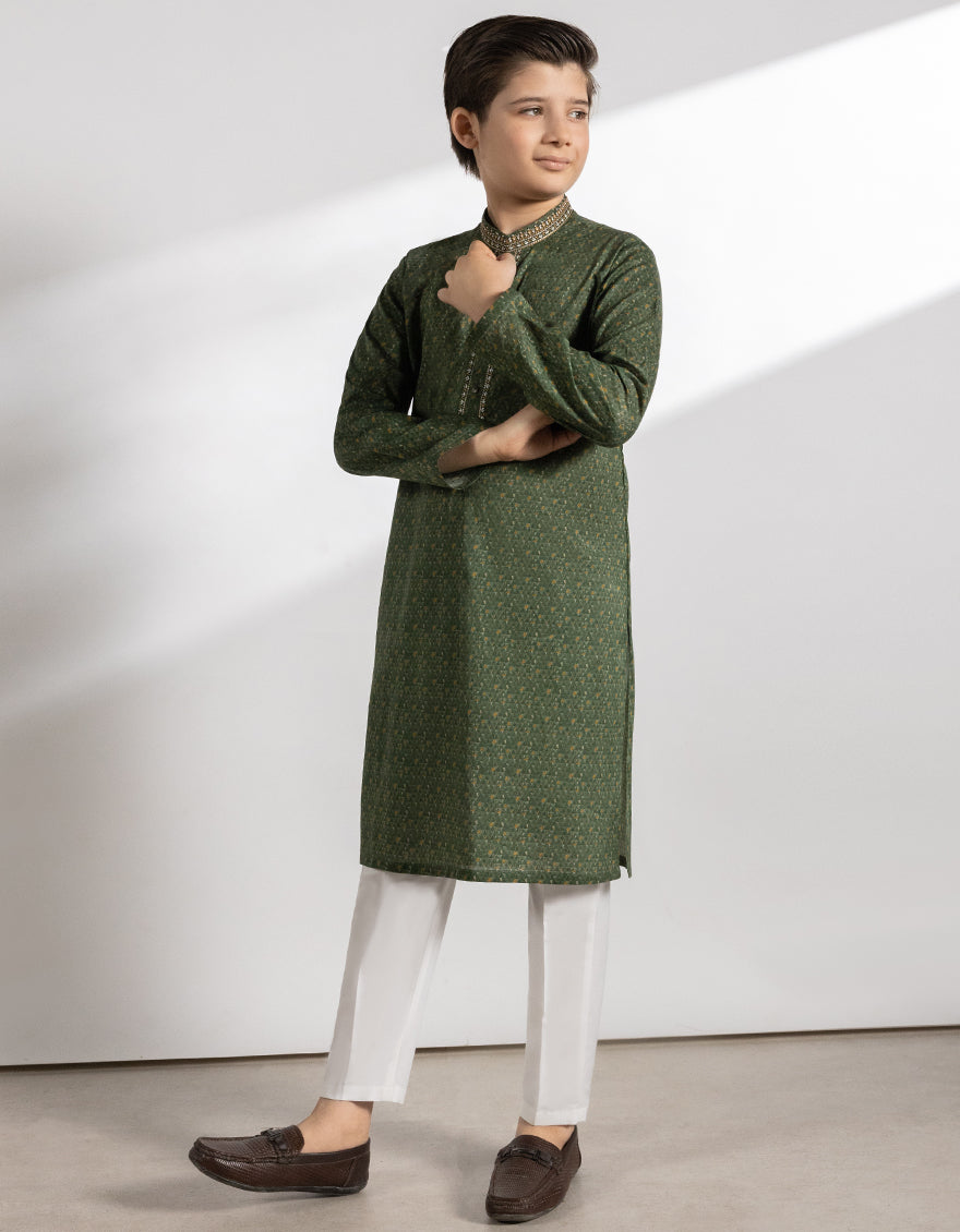 Cotton Green Kurta - J. Junaid Jamshed