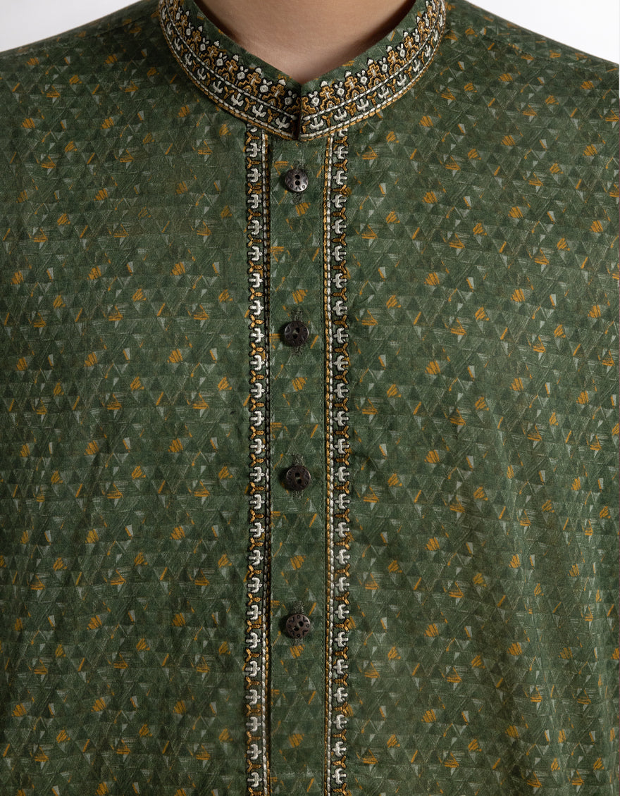 Cotton Green Kurta - J. Junaid Jamshed