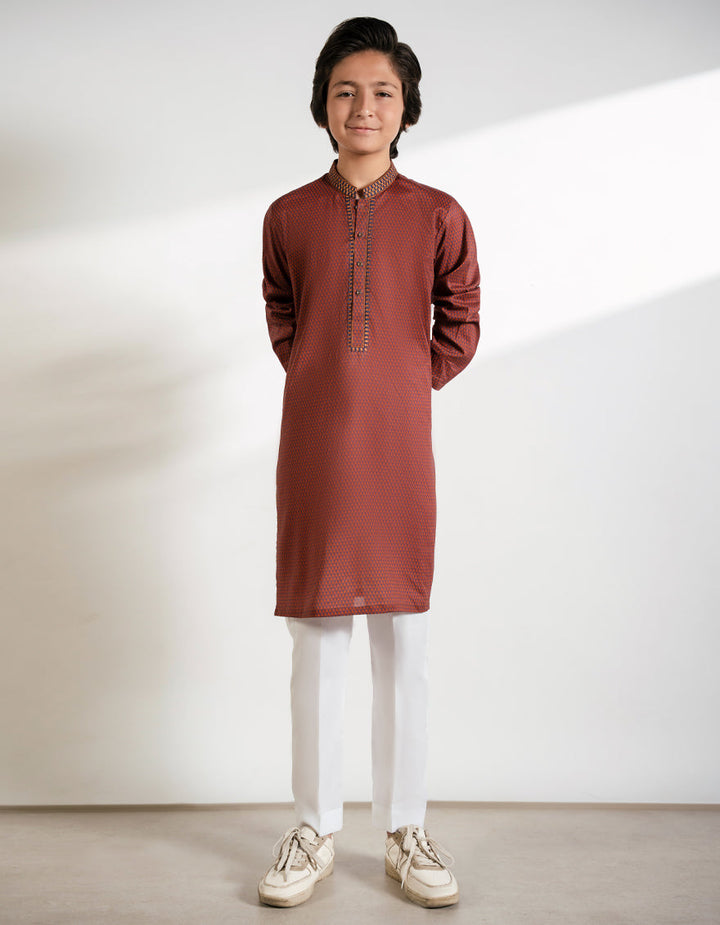 Cotton Rust Brown Kurta - J. Junaid Jamshed