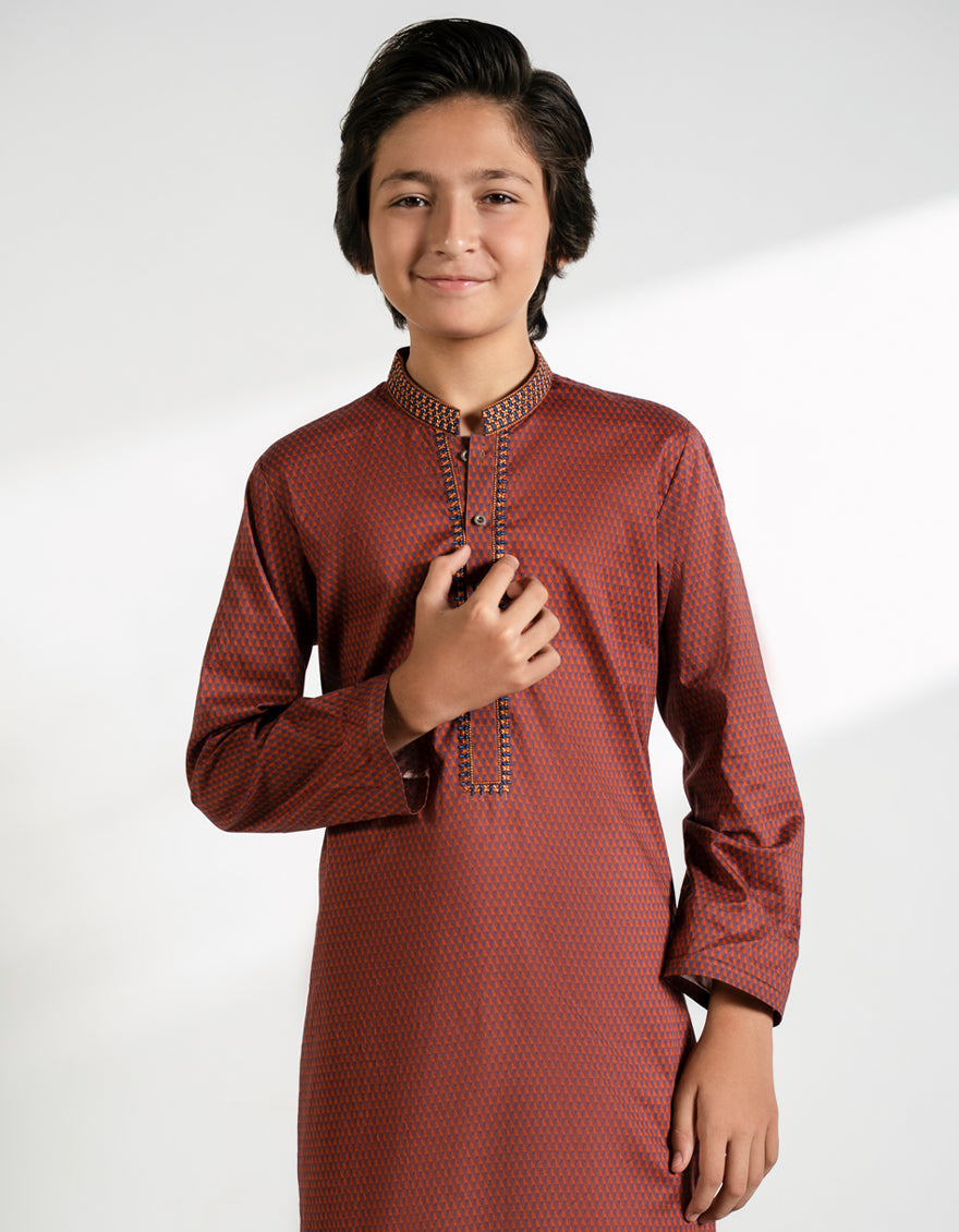 Cotton Rust Brown Kurta - J. Junaid Jamshed