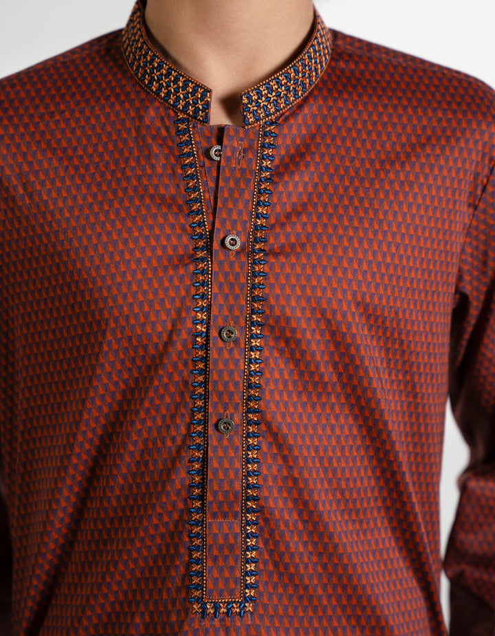 Cotton Rust Brown Kurta - J. Junaid Jamshed