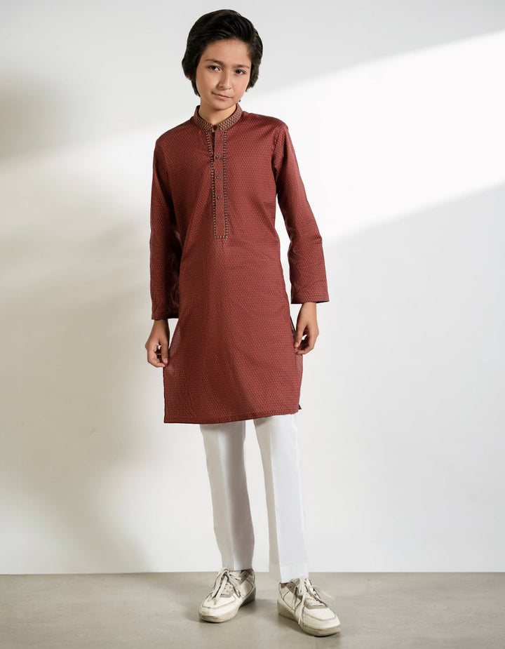 Cotton Rust Brown Kurta - J. Junaid Jamshed