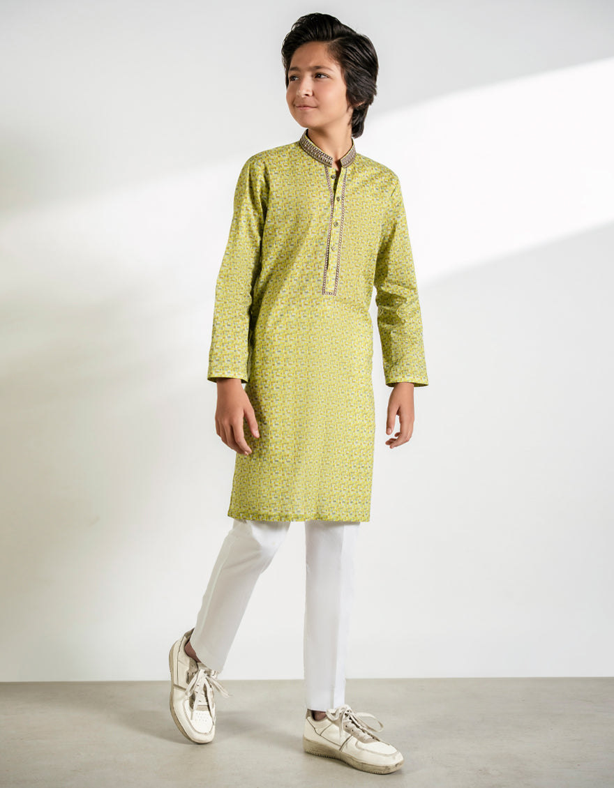 Cotton Yellow Lemon Kurta - J. Junaid Jamshed